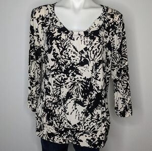 Women's Black and White Abstract Print Top
